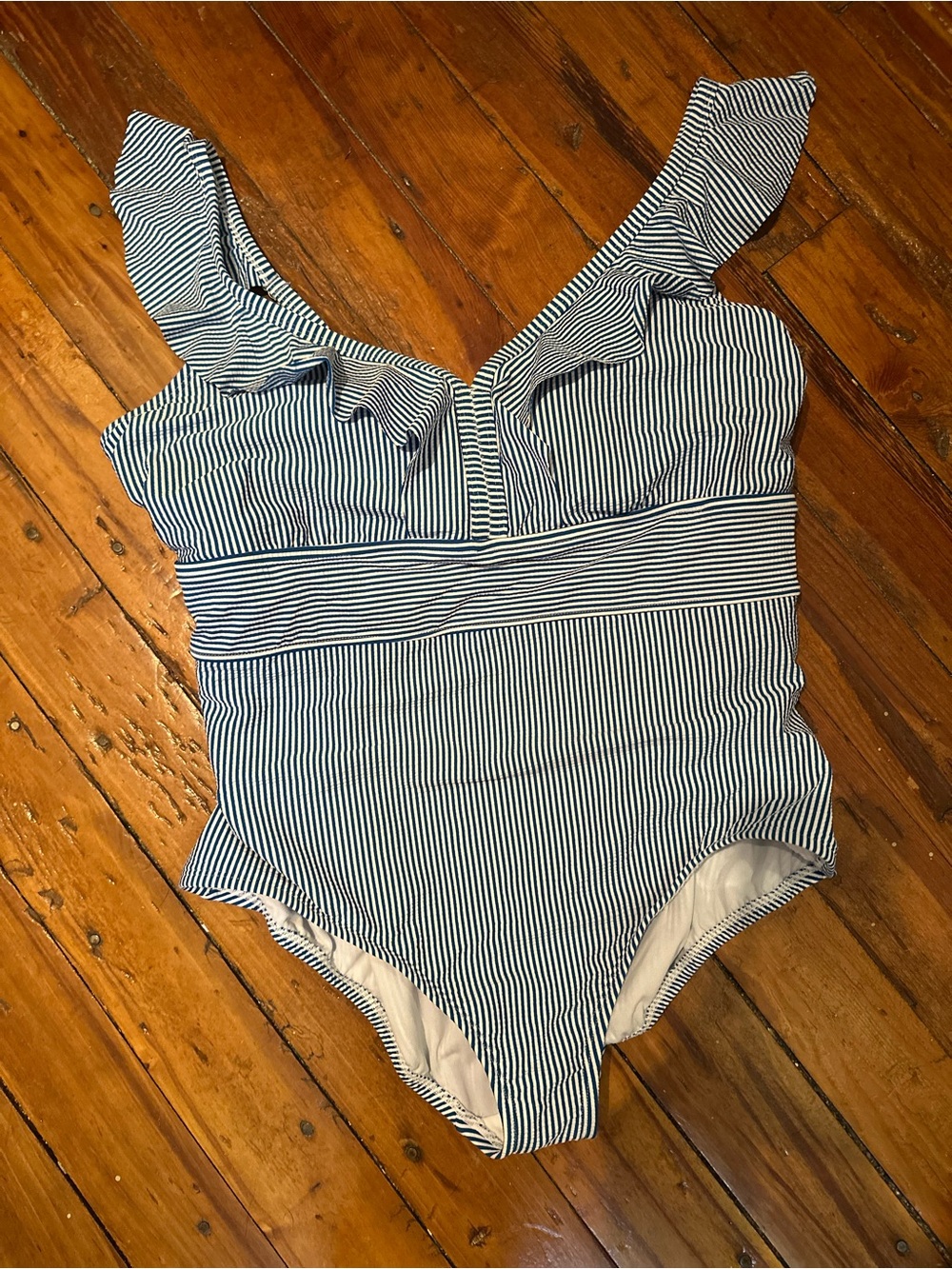 Time & Tru Striped One-Piece Swimsuit with Ruffle Straps